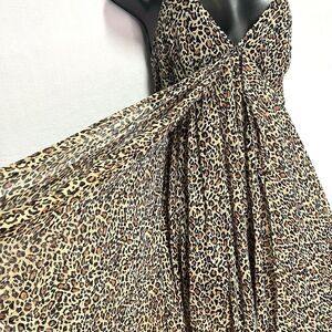 Torn By Ronny Kobo 100% Silk Leopard Print Maxi Dress Handkerchief Hem Flowy Y2K